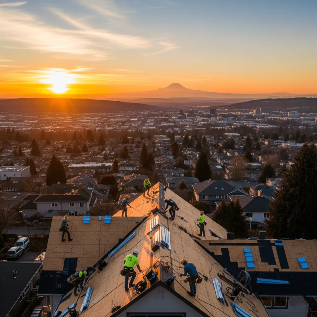 Professional Bellevue roof installation on a modern residential home.